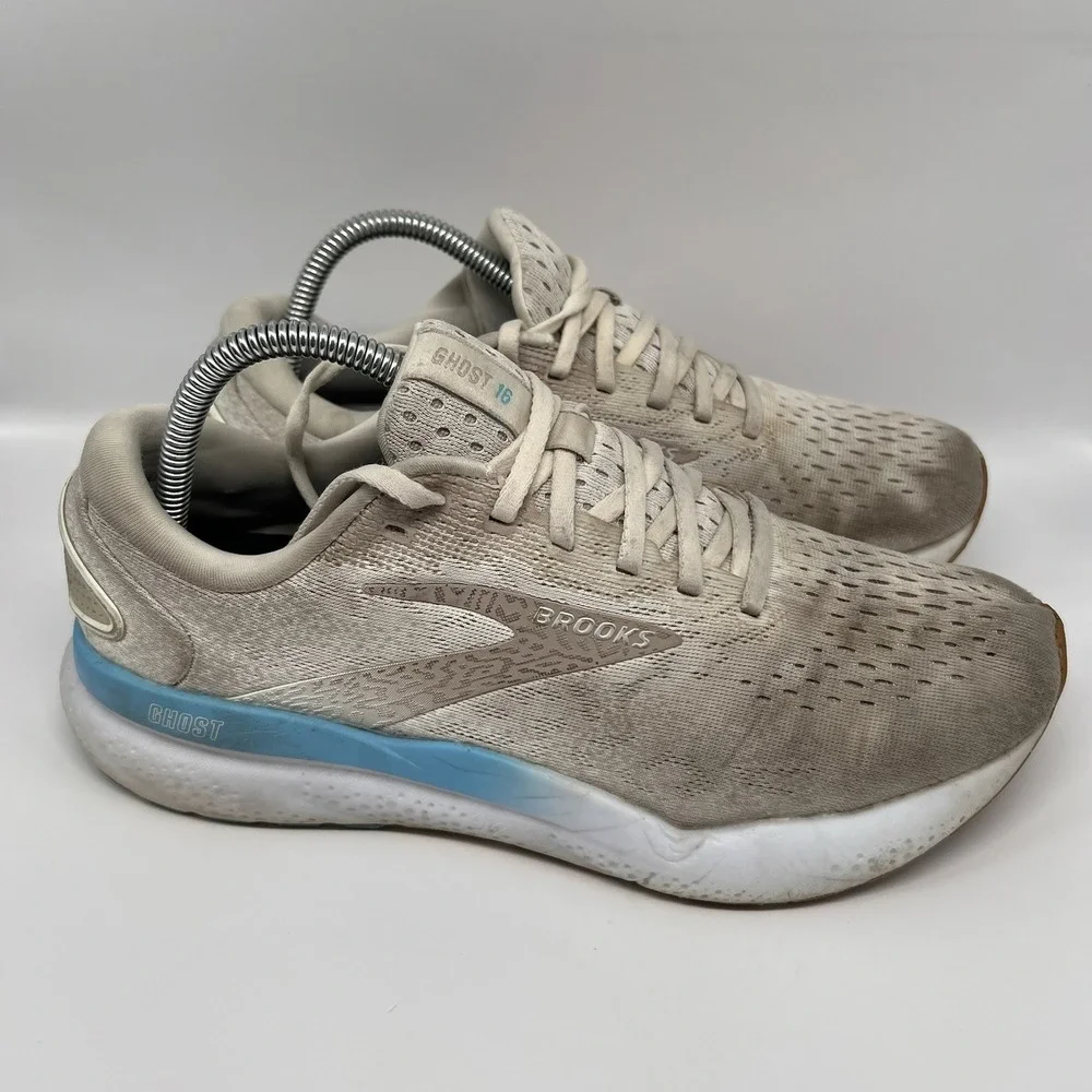 Brooks Ghost 16 Womens Running Shoes Grey Blue Walking Comfort Sneakers Size 9.5